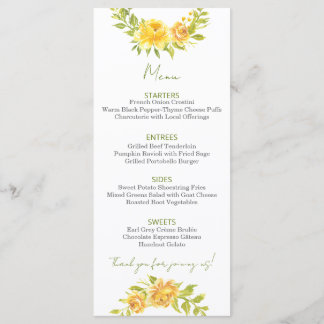 Gorgeous Yellow Floral Menu Meny