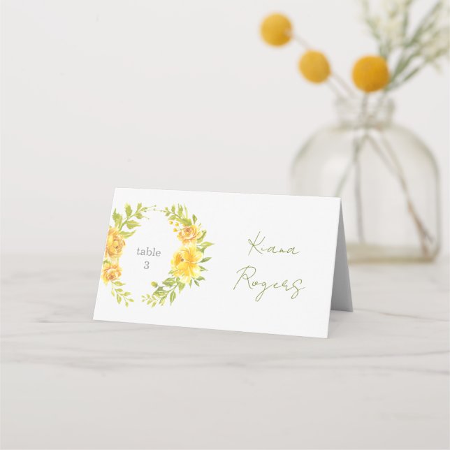 Gorgeous Yellow Floral Place Card Placeringskort (Framsida)