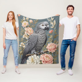 Gorgisk afrikansk Grått-papegoja med Elegant Blomm Fleecefilt