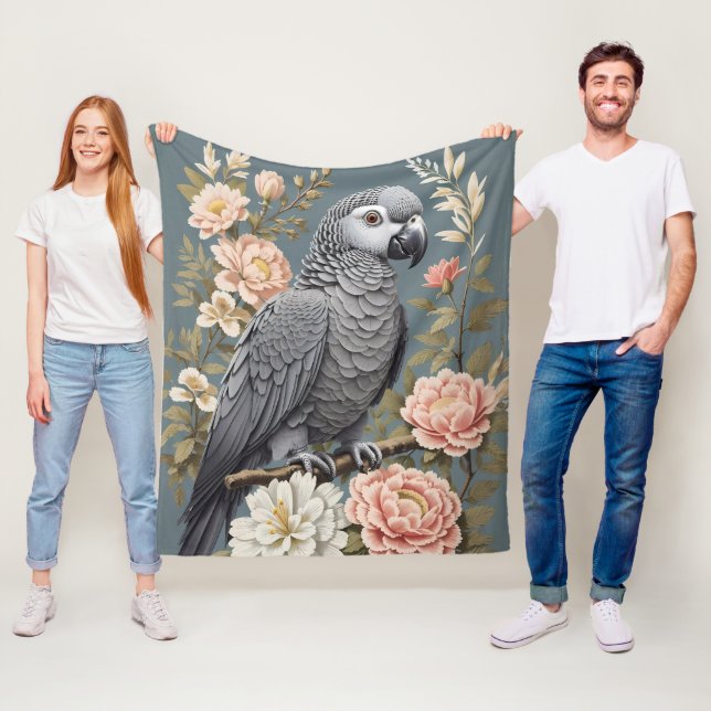 Gorgisk afrikansk Grått-papegoja med Elegant Blomm Fleecefilt (På plats)