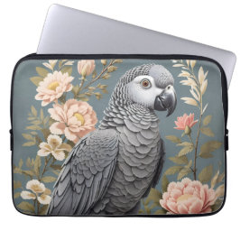 Gorgisk afrikansk Grått-papegoja med Elegant Blomm Laptop Fodral
