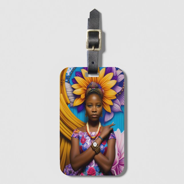 Gorgisk afrikansk kvinna med klocka bagagebricka (Framsida vertikal)