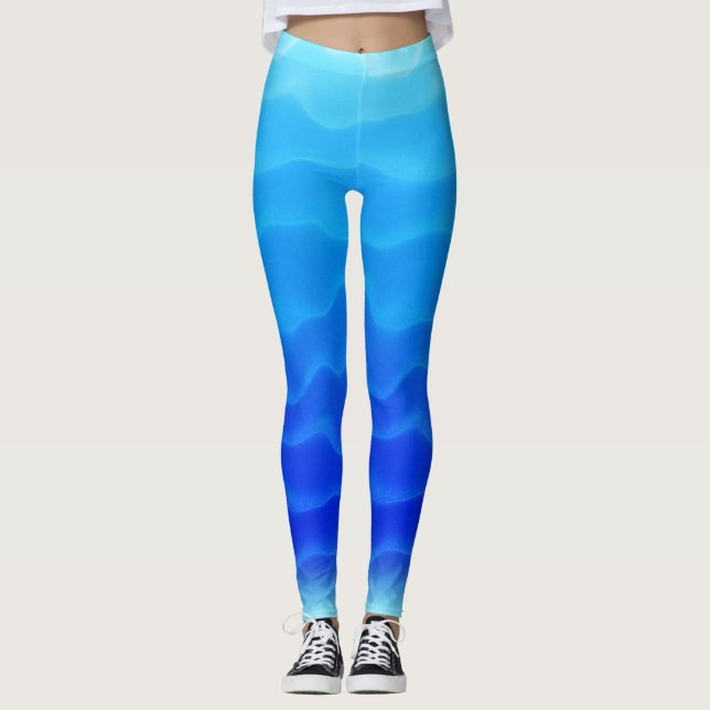 Gorgisk Blue Lagoon Wave Mönster Leggings (Framsida)