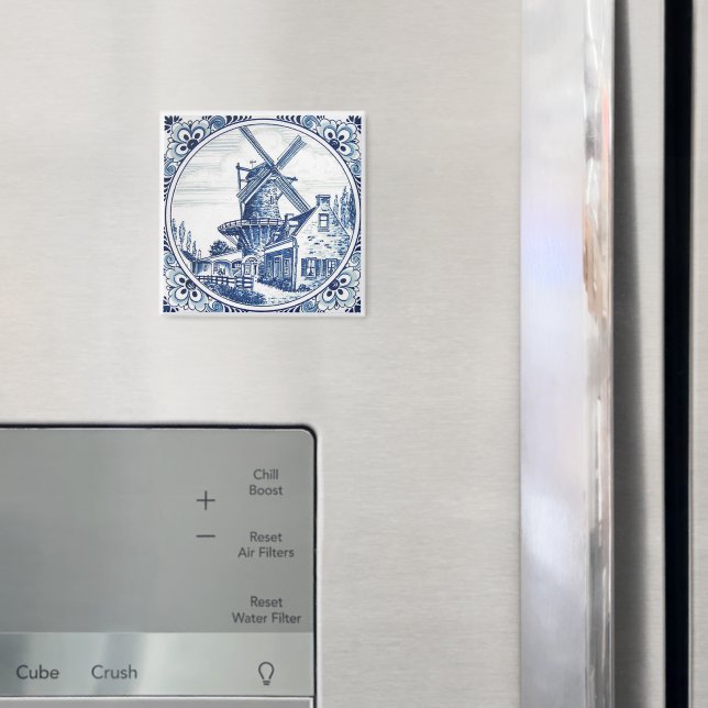 Gorgisk Delft Blue Kvarn Farmhouse Painting Magnet (In Situ (Fridge))