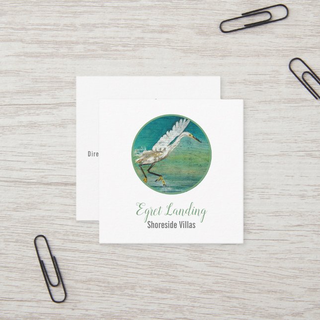 Gorgisk gret Shorebird på Vatten Art Fyrkantigt Visitkort (Gorgeous Egret Shorebird On Water Art Square Business Card Jenn's Emporium. )