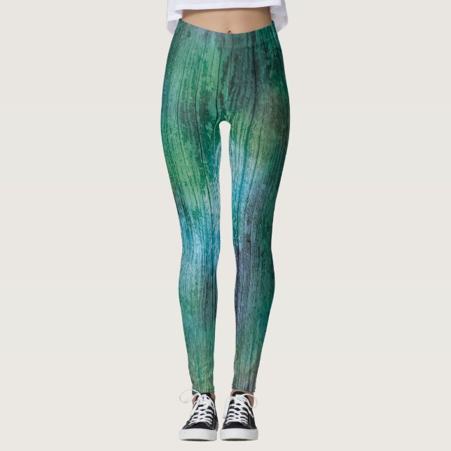 Gorgisk Grönt Blue Rainbow Struktur Boho Färg Leggings (Framsida)