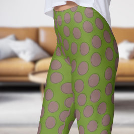 Gorgisk Grönt Olive Drab Polka Dot Mönster Leggings