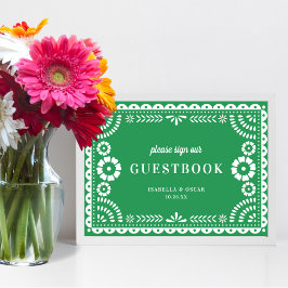 Gorgisk Grönt Papel Picado Bröllop Guestbook-tecke Poster