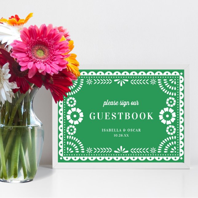 Gorgisk Grönt Papel Picado Bröllop Guestbook-tecke Poster (Skapare uppladdad)