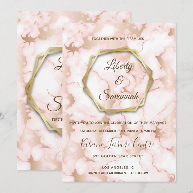 Gorgisk Rosa Marble Inbjudningar (Fram/baksida)