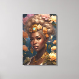 Gorgisk svart kvinna i en Blomsterträdgård Canvastryck