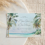 Gorgisk Tropical Beach Handflatan Träd Bröllop Inbjudningar<br><div class="desc">Den här elegantens inbjudan till bröllopsbröllop innehåller en fantastisk landskapsplats för vattenfärg på en tropisk strand med handflatan träd,  sandstrand och kristallblått vatten. Typografin är klassisk men modern. Det här är perfektens inbjudan till ett tropiskt strandtema eller ett destinationsbröllop.</div>