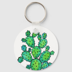 Gorgisk vattenfärg Prickly Cactus Nyckelring