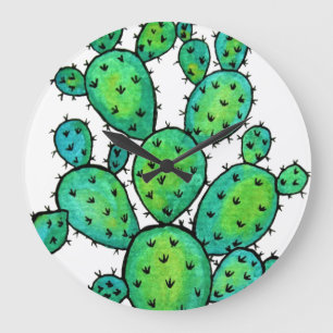 Gorgisk vattenfärg Prickly Cactus Stor Klocka
