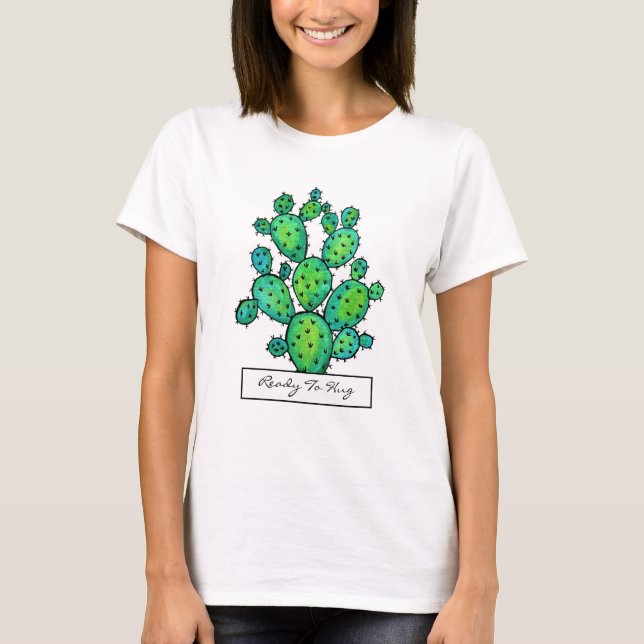Gorgisk vattenfärg Prickly Cactus T Shirt (Framsida)