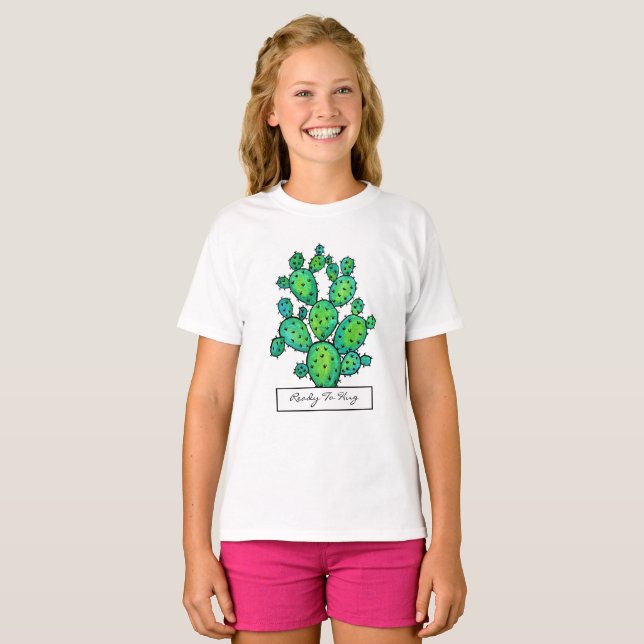 Gorgisk vattenfärg Prickly Cactus T Shirt (Hel framsida)