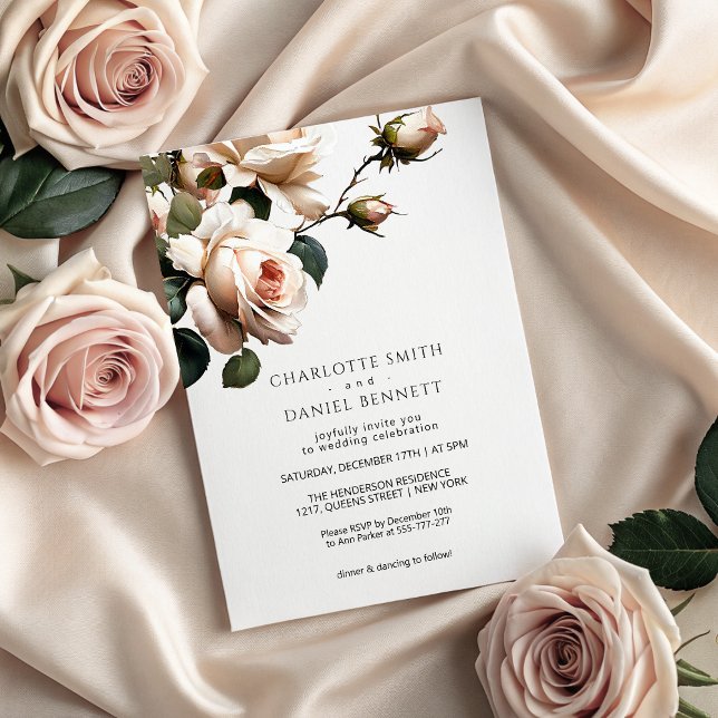 Gorglig  Beige Oil Ro Bröllop Inbjudningar (Gorgeous Blush Beige Oil Rose Wedding Invitation)