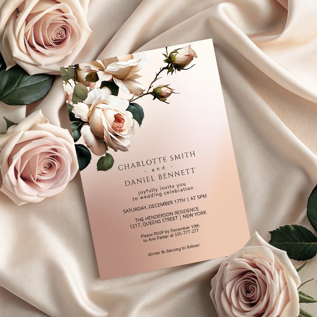 Gorglig  Beige Oil Ro Bröllop Inbjudningar (Gorgeous Blush Beige Oil Rose Wedding Invitation)