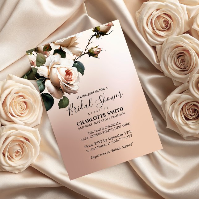 Gorglig  Beige Oil Ro Möhippa Inbjudningar (Gorgeous Blush Beige Oil Rose Bridal Shower Invitation)