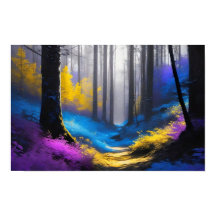 Gorglig blå Gult och Lila Mysterious Forest