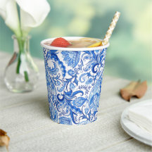 Gorglig blå vit Blommigt Paisley Art Mönster