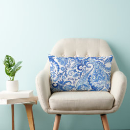 Gorglig blå vit Blommigt Paisley Art Mönster Lumbarkudde