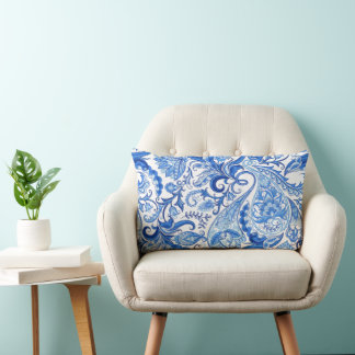 Gorglig blå vit Blommigt Paisley Art Mönster Lumbarkudde