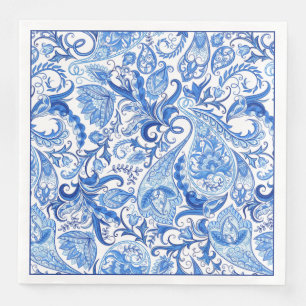 Gorglig blå vit Blommigt Paisley Art Mönster Pappersservett