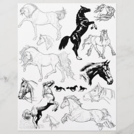 Gorglig Black & White Line Art Teckning of Horses