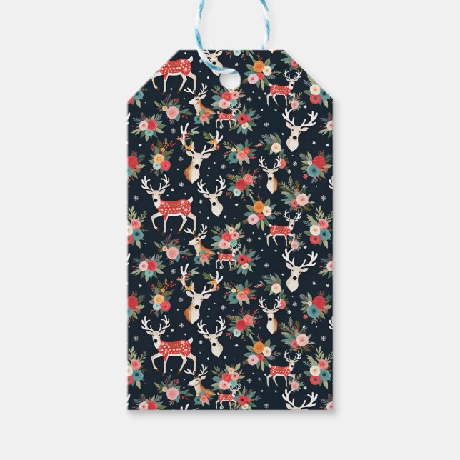 Gorglig Blommigt för julrenar Presentetikett (Framsidan)