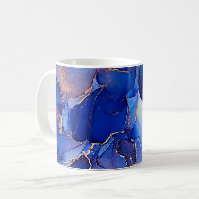 Gorglig Blue Guld Abstrakt Art Kaffemugg (Framsida vänster)