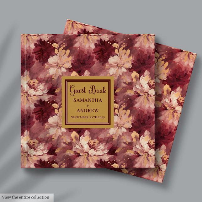 Gorglig burgundy  Guest Bok i Guld Bröllop (Gorgeous Burgundy Blush Gold Wedding Guest Book Keepsake)