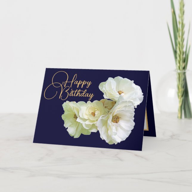 Gorglig Chic Vit ros Blommigt Bouquet Birthday Kort (Framsida)