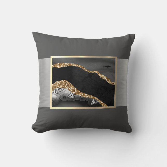 Gorglig design för svart och Guld marble Kudde (Framsida)