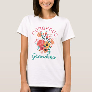 Gorglig Grandma Retro-Blommigt Flower Personalize T Shirt