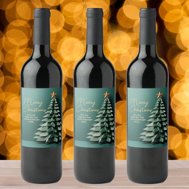 Gorglig Grönt Guld God jul Party Träd Vinflaska Etikett (Skapare uppladdad)
