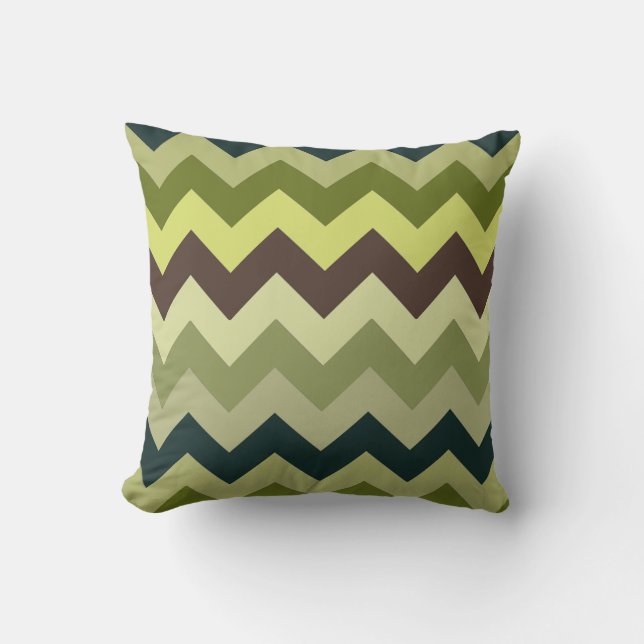 Gorglig Grönt och Brown Chevron Mönster Kudde (Framsida)