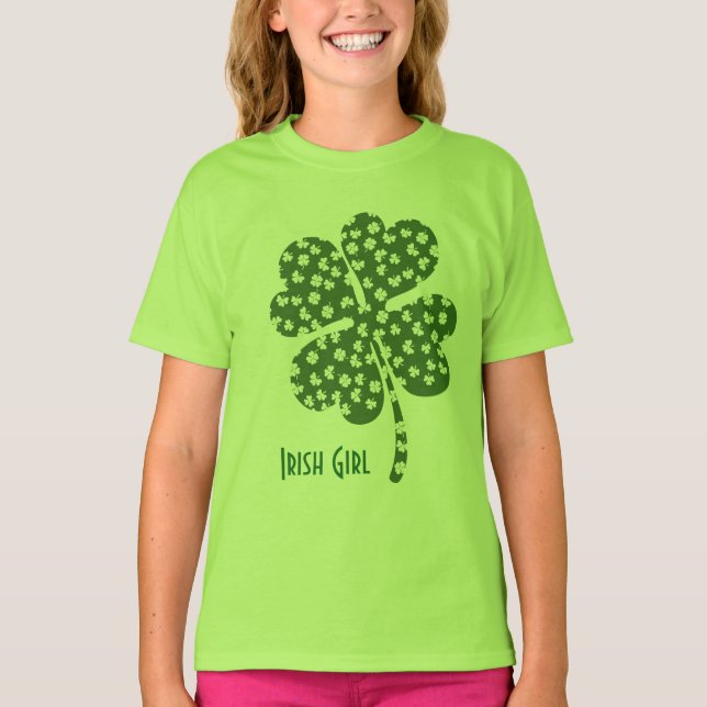 Gorglig Grönt Shamrock Irish Girl T Shirt (Framsida)