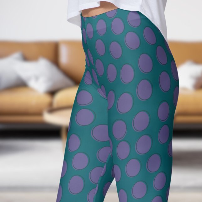 Gorglig Grönt Teal och Rosa Polka Dot Mönster Leggings (Gorgeous Green Teal and Pink Polka Dot Pattern Leggings)