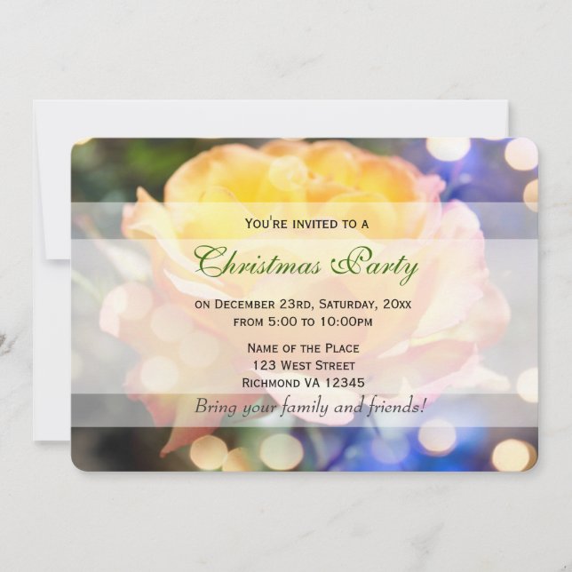 Gorglig gul ros-blommor jul party inbjudningar (Framsida)