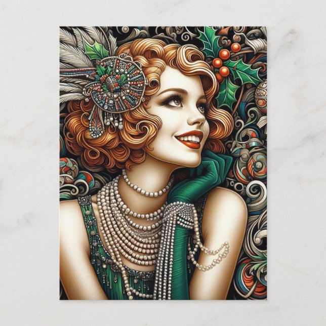 Gorglig julklappning för Womans Grönt Vykort (Framsida)