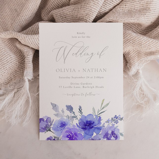 Gorglig Lila Lavender Violet Blommigt Bröllop Inbjudningar (Skapare uppladdad)