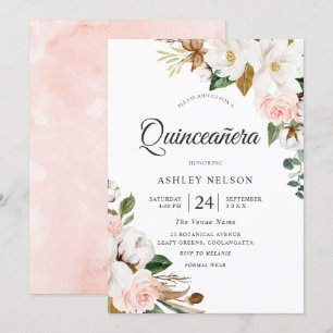 Gorglig - och vitblommor Quinceanera Inbjudningar