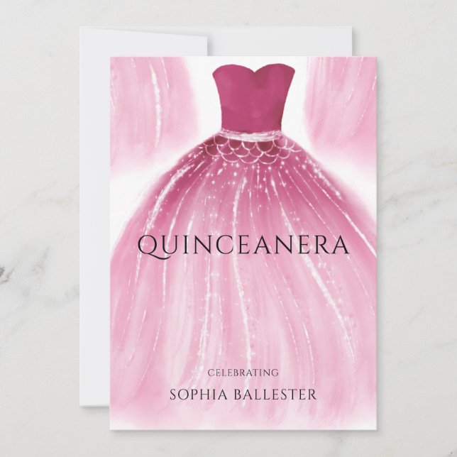 Gorglig  Rosa Quinceanera Dress Gown Party Inbjudningar (Framsida)