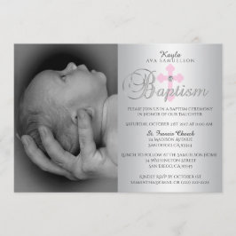 Gorglig Silver Rosa Kor Girl Girl PHOTO Baptism Inbjudningar