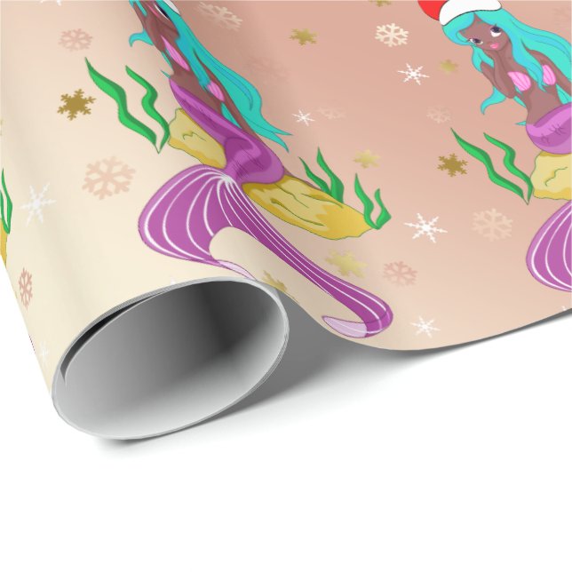 Gorglig sjöjungfru-snöflake mönster guld presentpapper (Rullad Hörn)