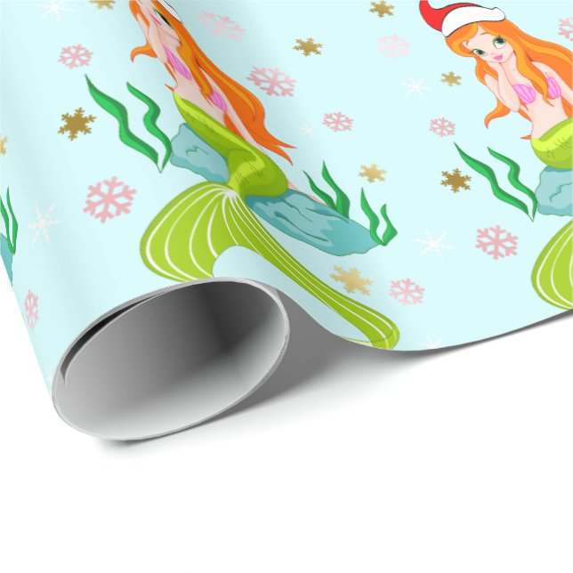 Gorglig sjöjungfru-snöflake mönster guld presentpapper (Rullad Hörn)