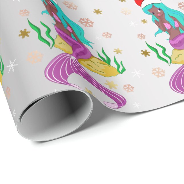 Gorglig sjöjungfru snöflinga mönster guld presentpapper (Rullad Hörn)