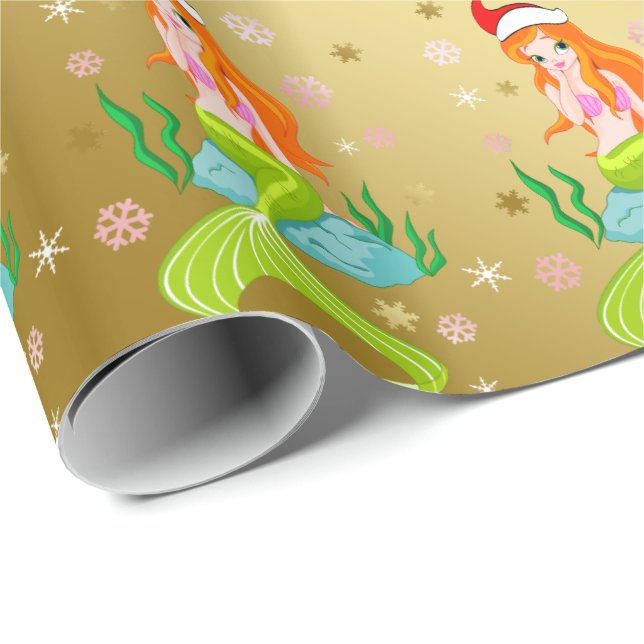 Gorglig sjöjungfru snöflinga mönster guld presentpapper (Rullad Hörn)