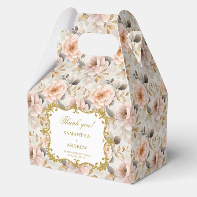 Gorglig Tack vid Guld Blommigt Bröllop Presentaskar (Gorgeous Blush Gold Floral Wedding Thank You Box)